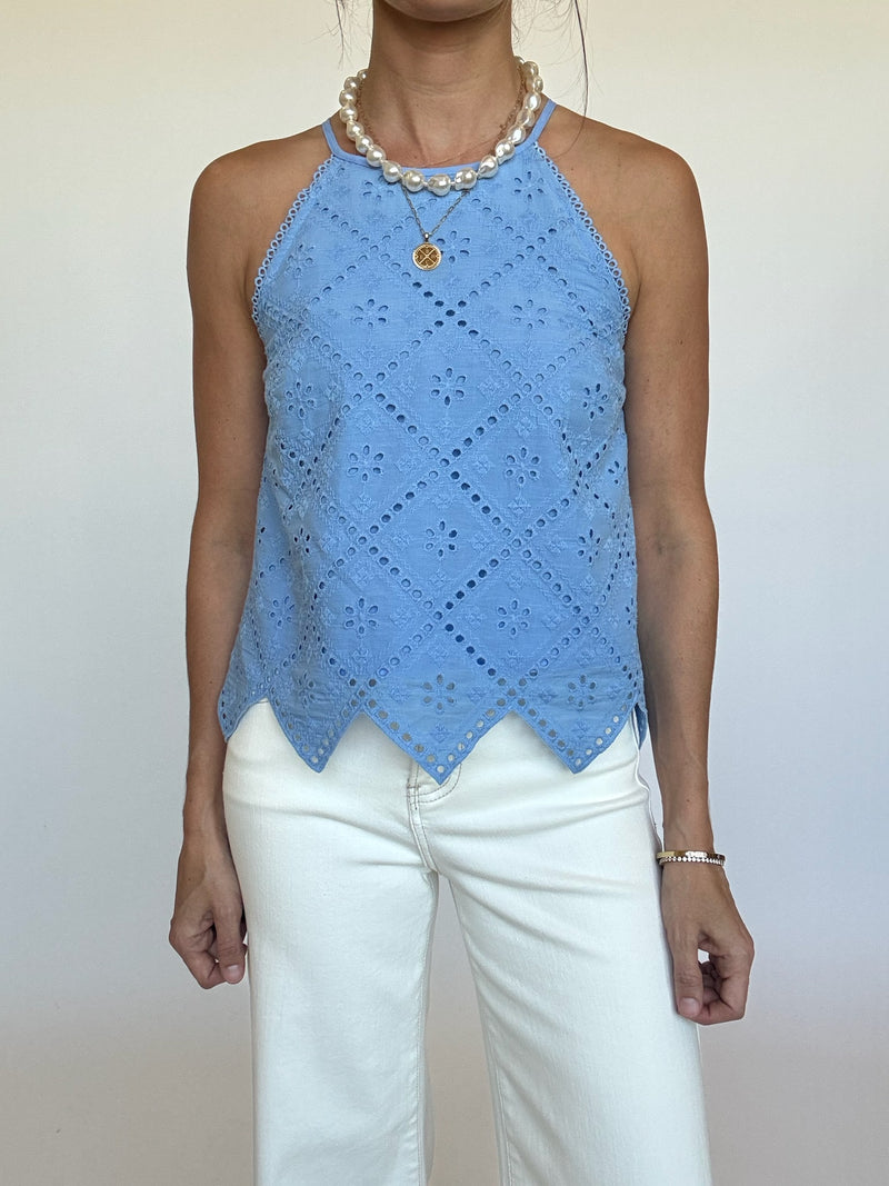 Ada Embroidered Tank - Periwinkle Blue