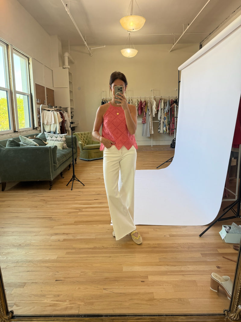 Ada Embroidered Tank - Nantucket Red