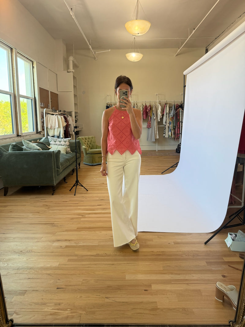 Ada Embroidered Tank - Nantucket Red