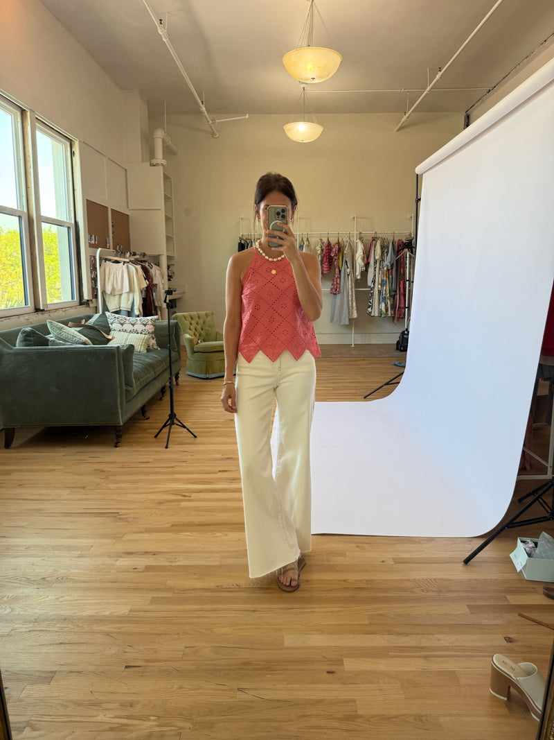 Ada Embroidered Tank - Nantucket Red