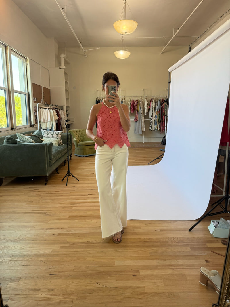 Ada Embroidered Tank - Nantucket Red