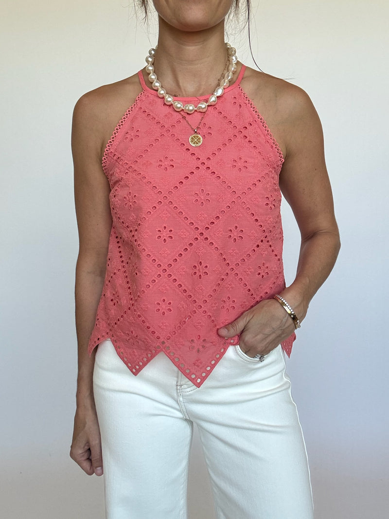 Ada Embroidered Tank - Nantucket Red