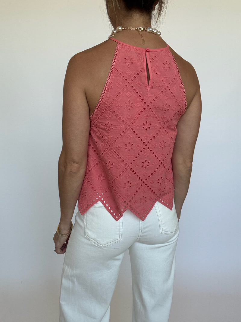 Ada Embroidered Tank - Nantucket Red