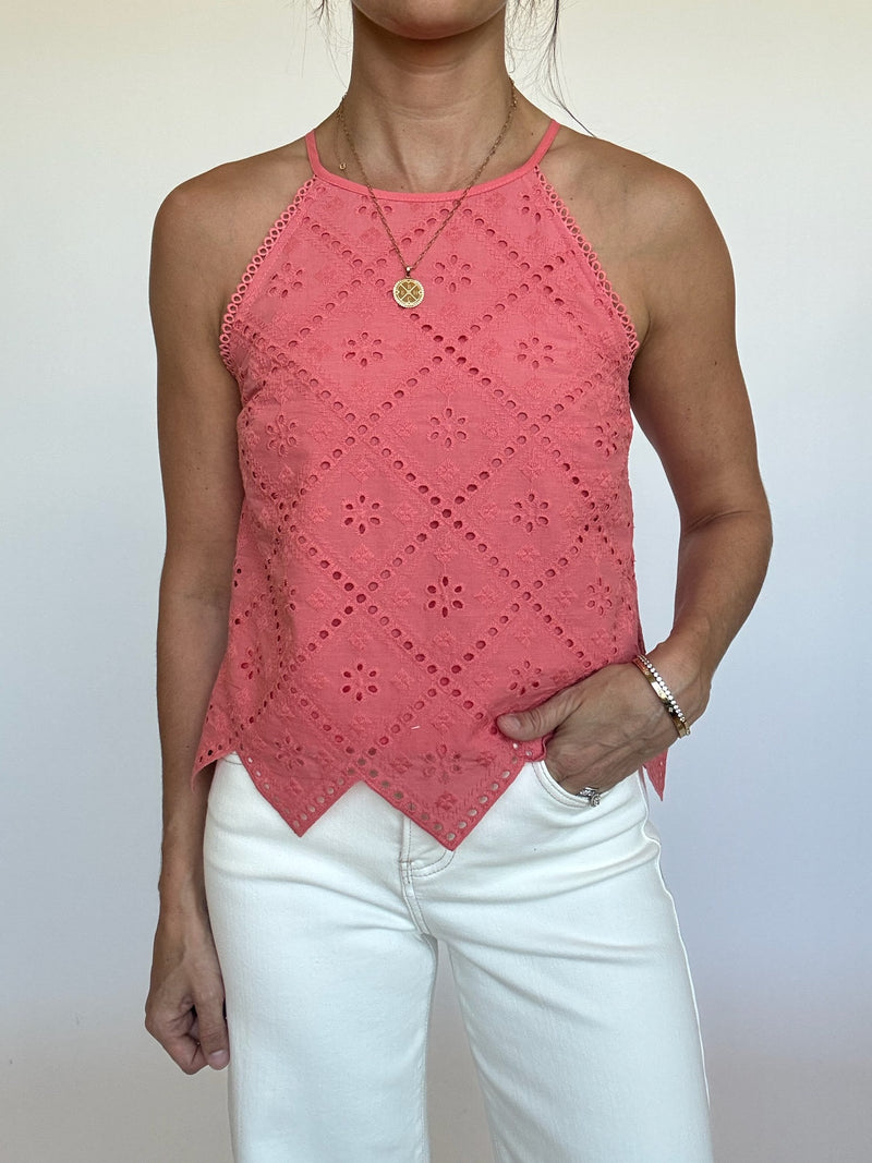 Ada Embroidered Tank - Nantucket Red