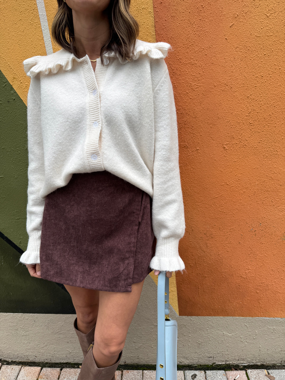 Brown Corduroy Wrap Skort