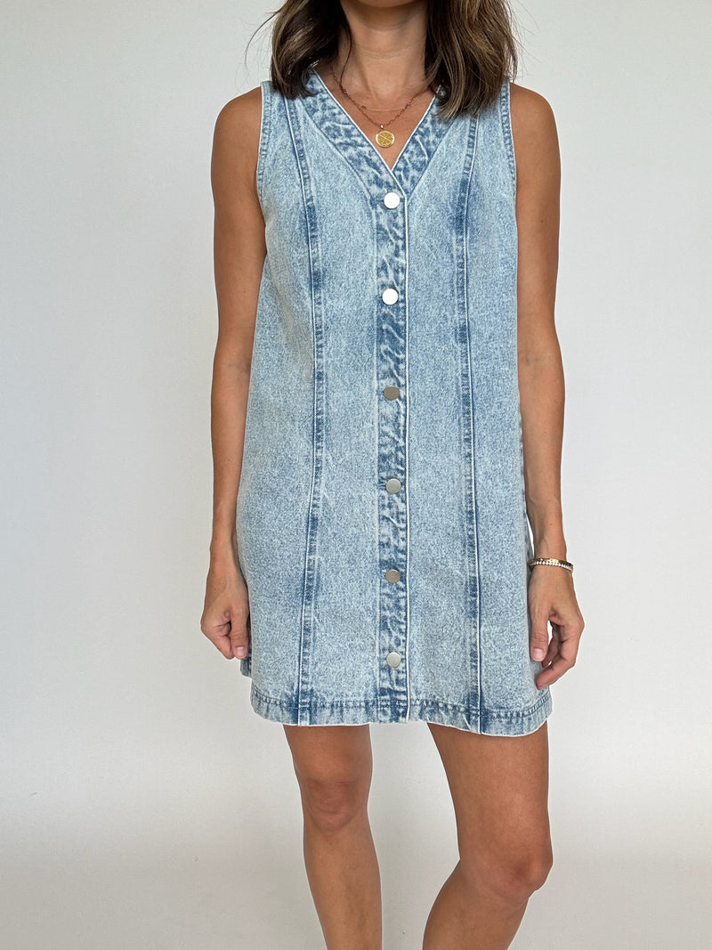 Denim Front Button MIni Dress