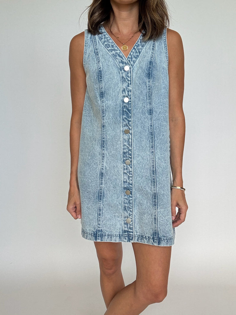 Denim Front Button MIni Dress