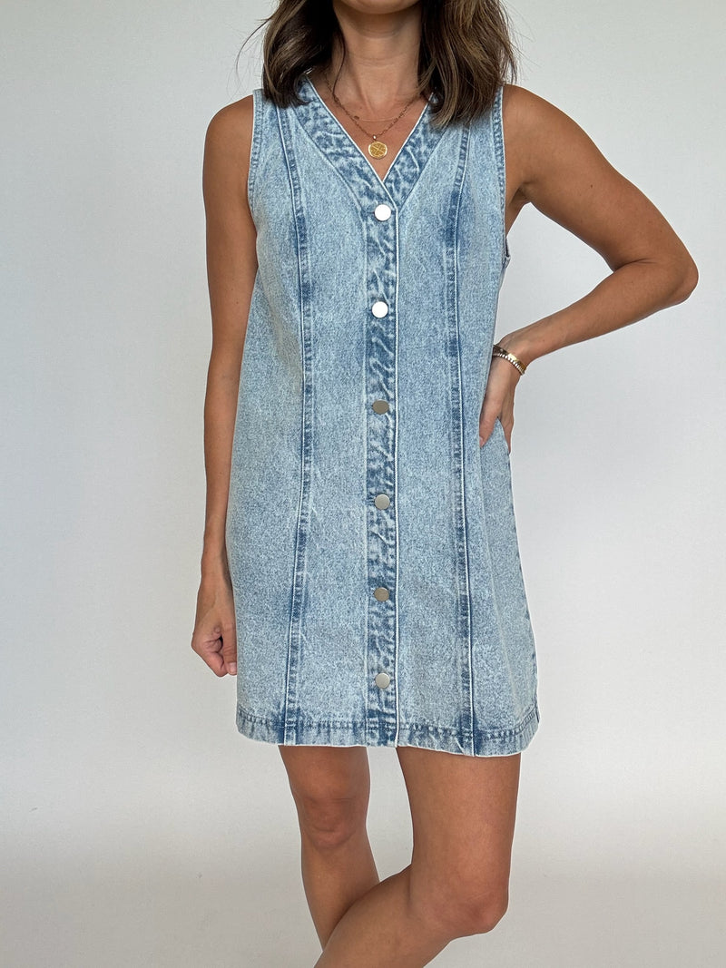 Denim Front Button MIni Dress
