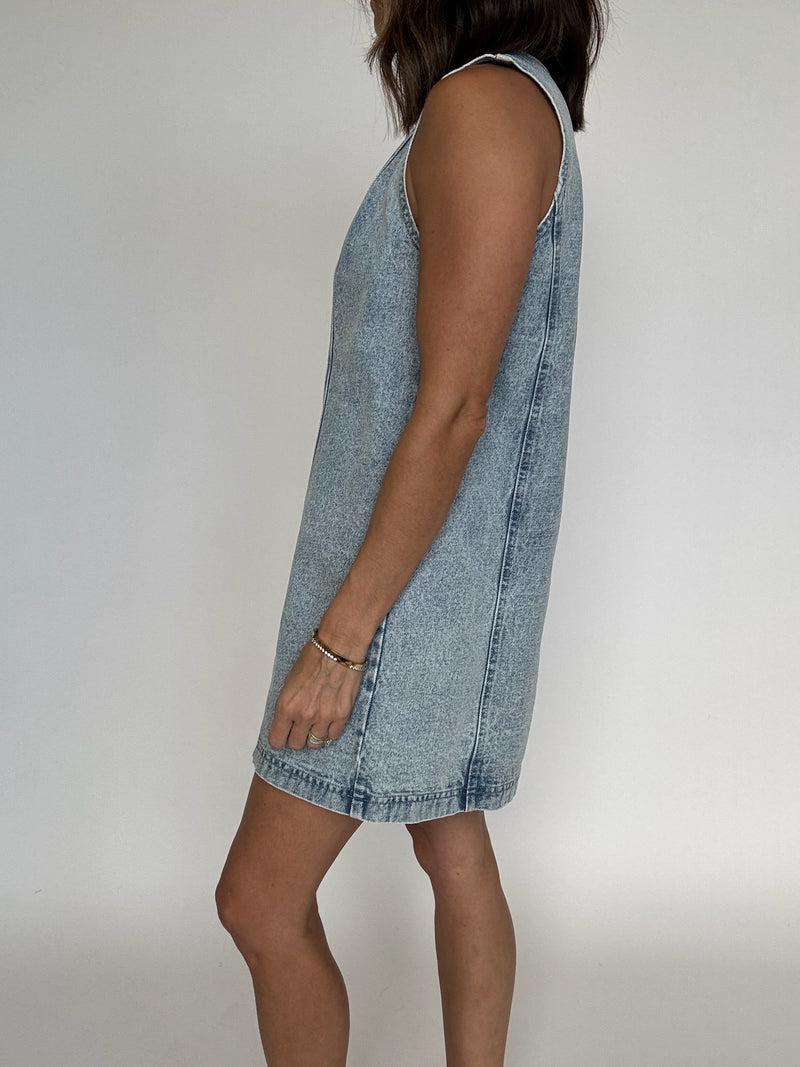 Denim Front Button MIni Dress