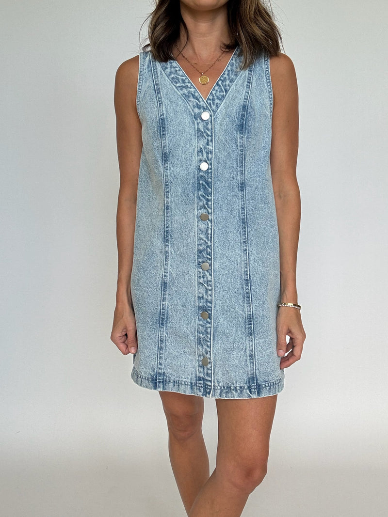 Denim Front Button MIni Dress