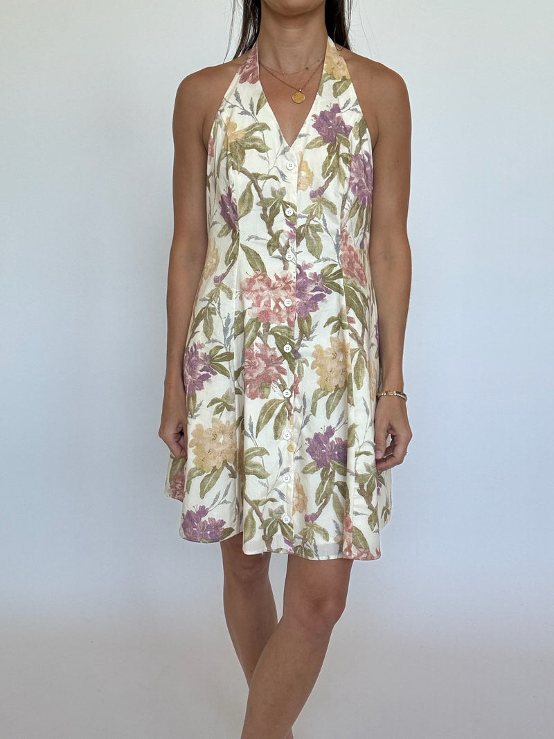 Halter Front Button Mini Dress