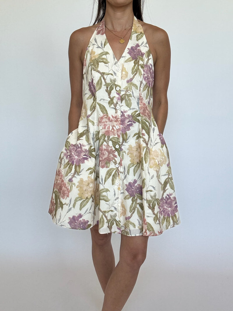 Halter Front Button Mini Dress