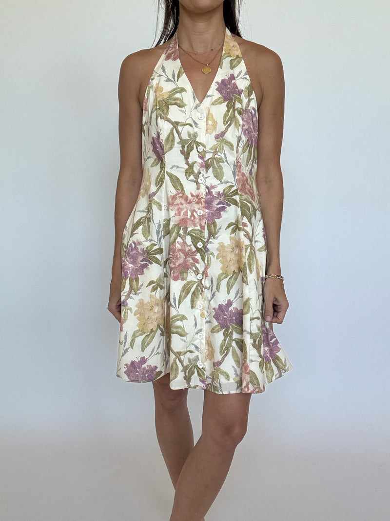 Halter Front Button Mini Dress