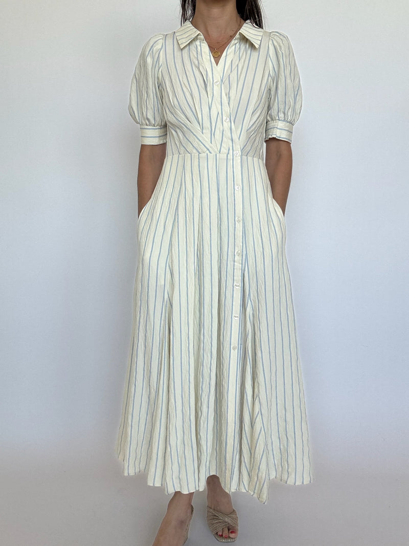 Blue Pinstripe Maxi Dress