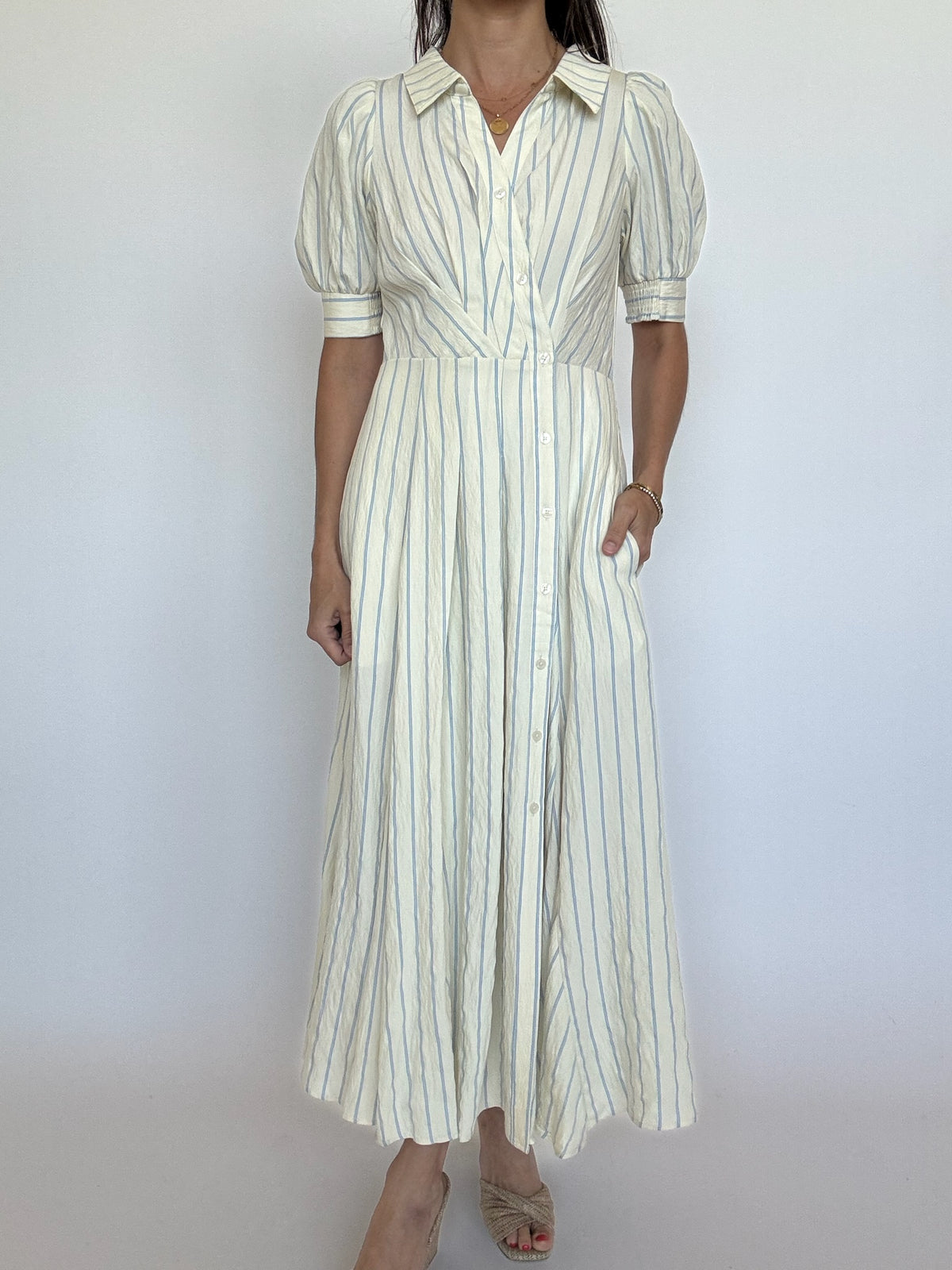Blue Pinstripe Maxi Dress