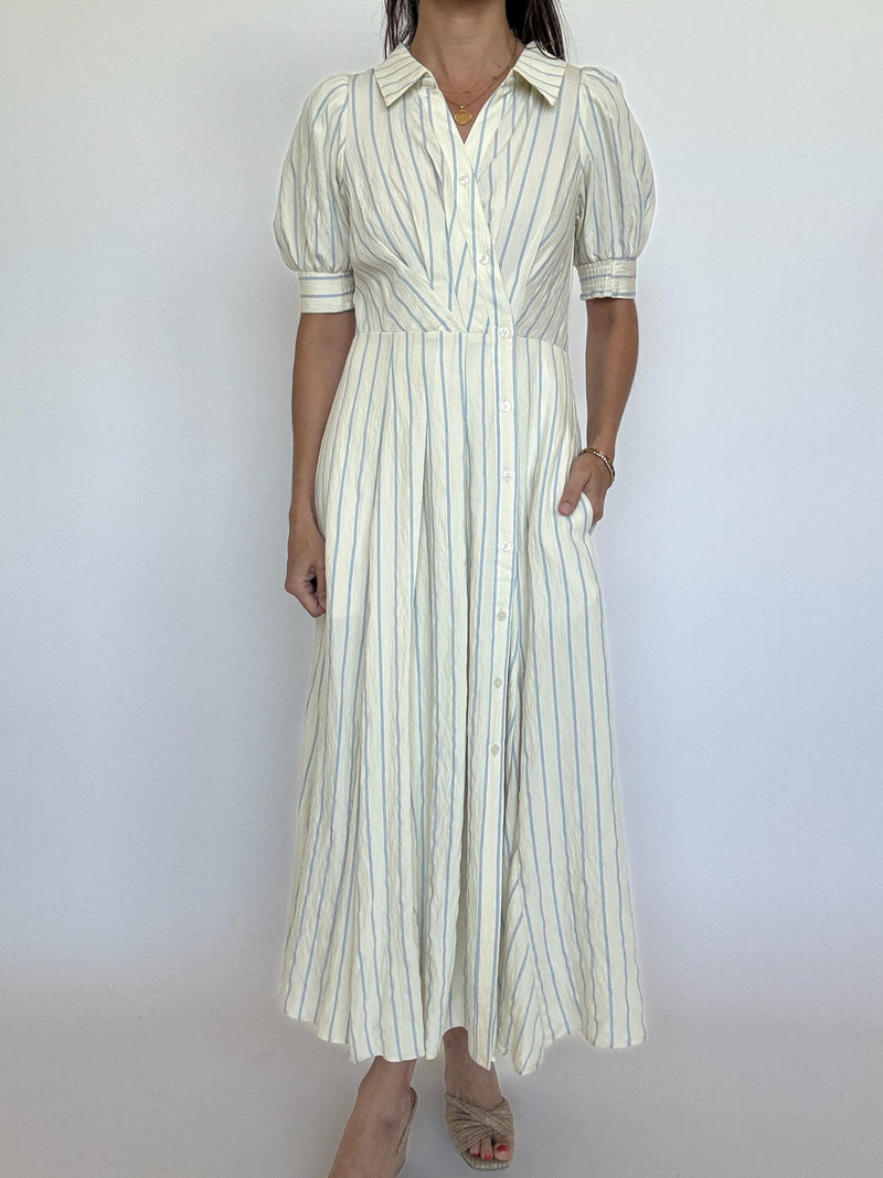 Blue Pinstripe Maxi Dress