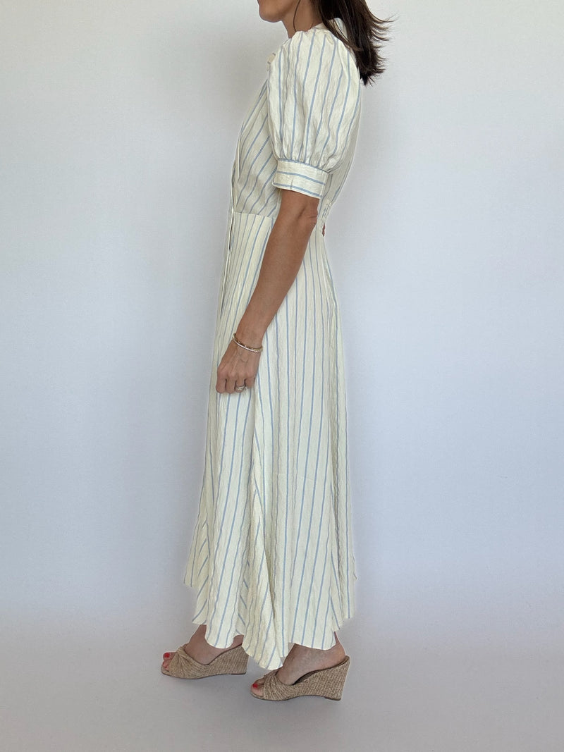 Blue Pinstripe Maxi Dress
