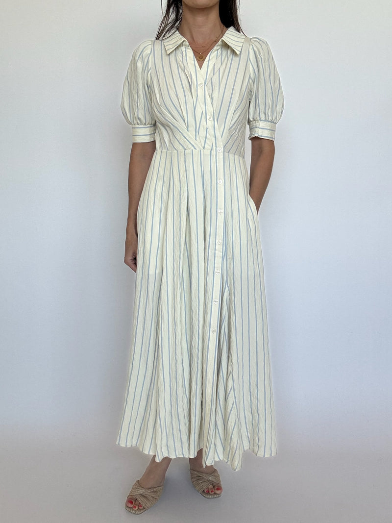 Blue Pinstripe Maxi Dress