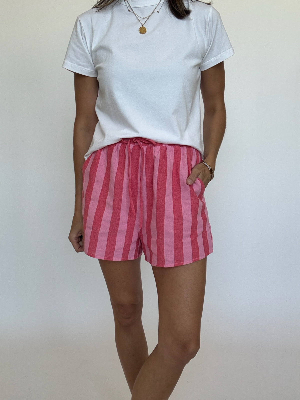 Red Pink Stripe Shorts
