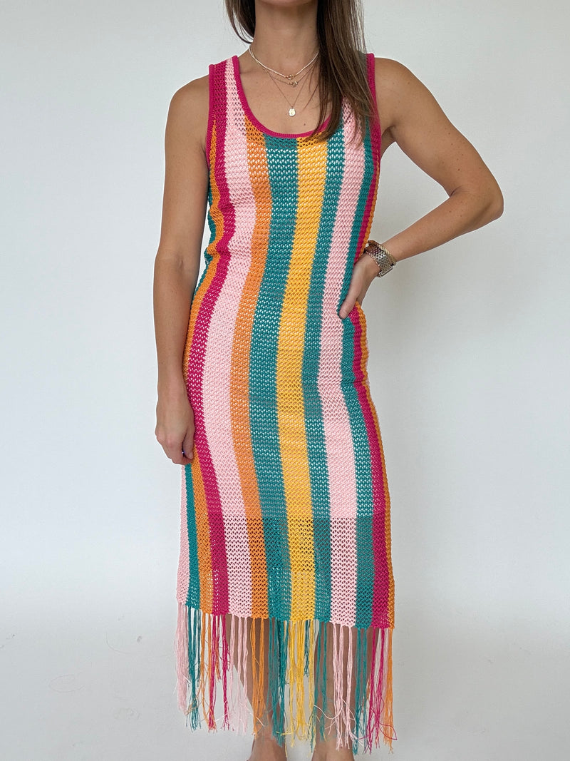 Crochet Multi Stripe Midi Dress