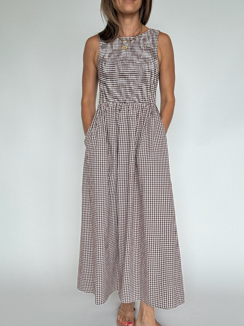 Smocked Gingham Maxi Dress
