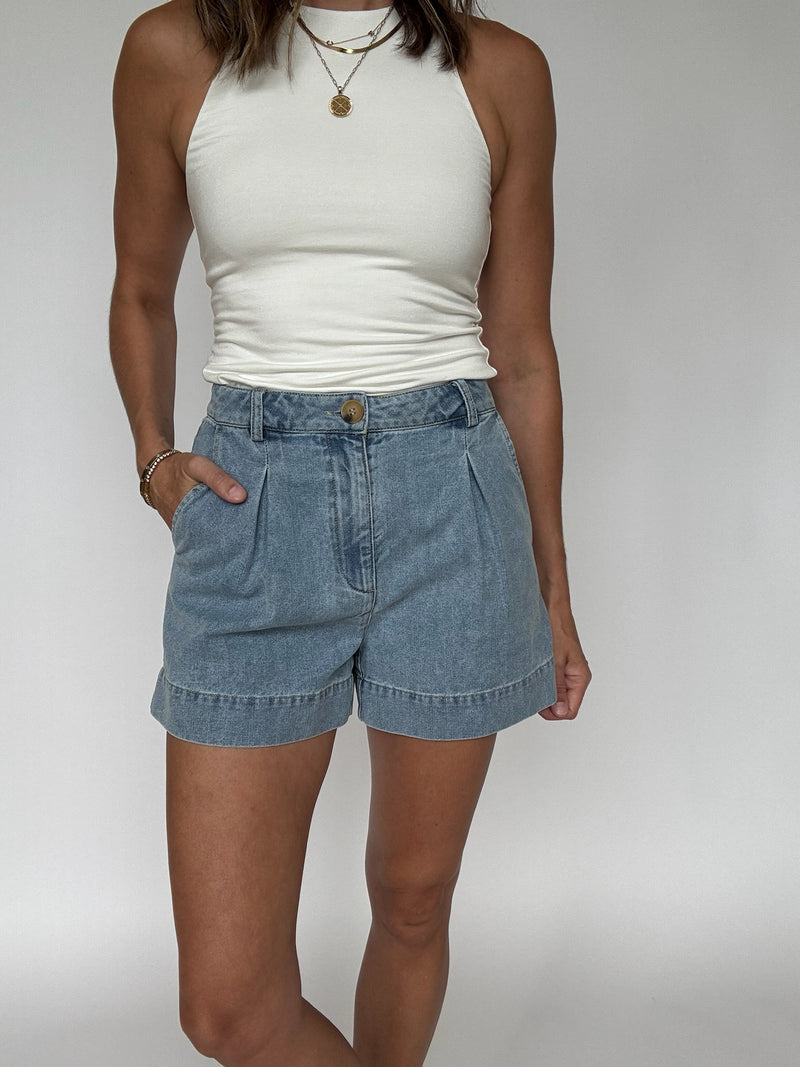 Indie Pleated Denim Shorts