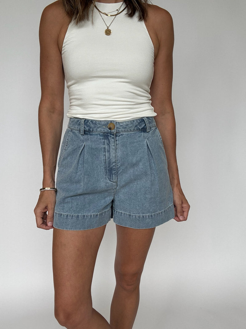 Indie Pleated Denim Shorts