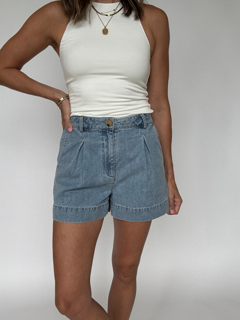 Indie Pleated Denim Shorts