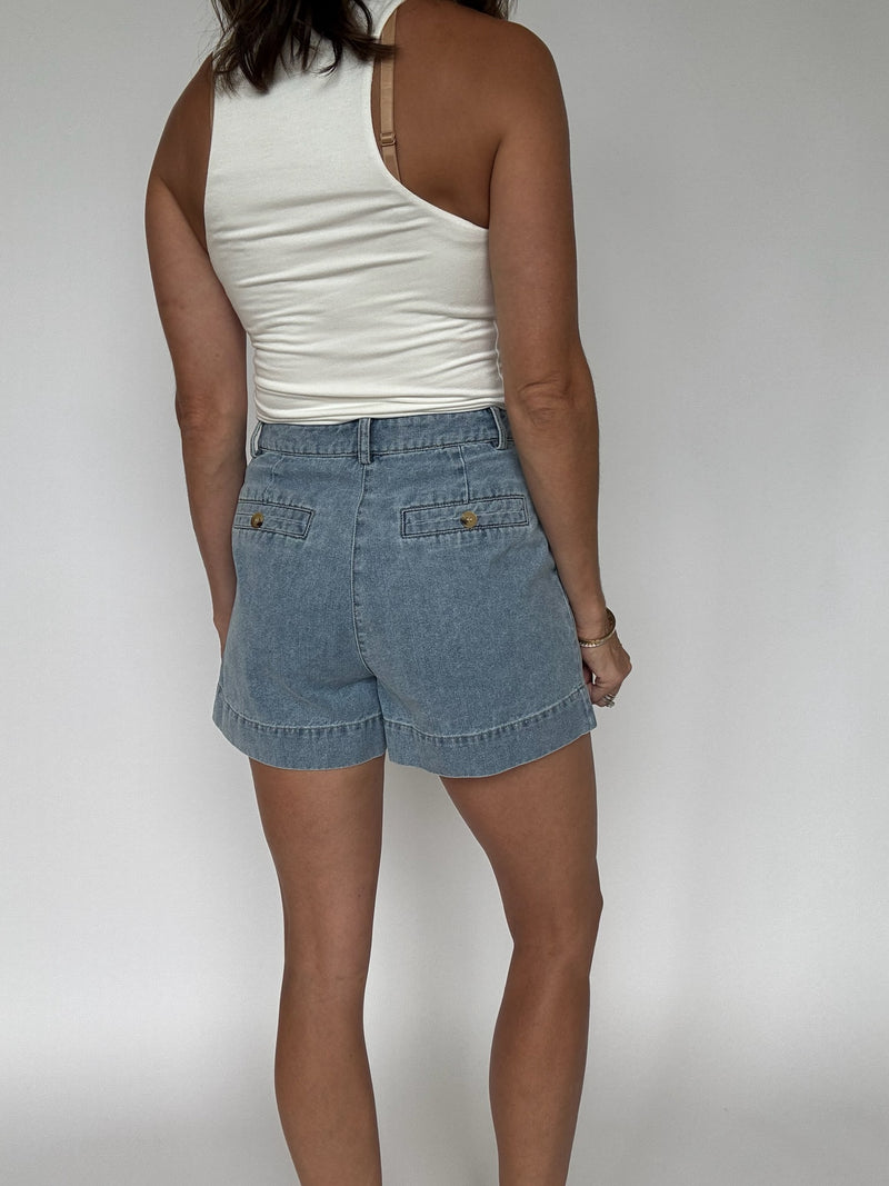 Indie Pleated Denim Shorts
