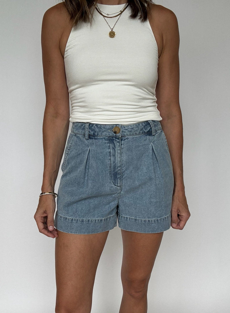 Indie Pleated Denim Shorts