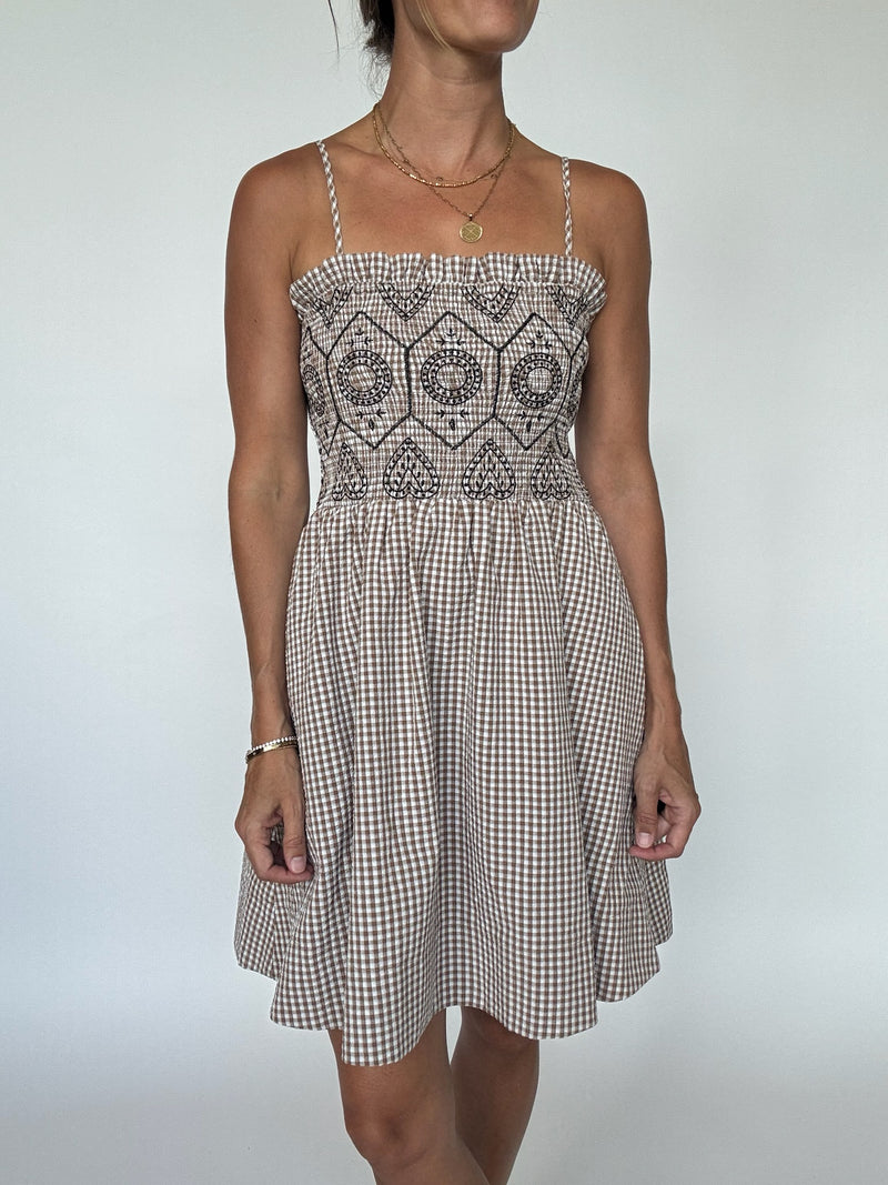 Hazel Embroidered Gingham Dress