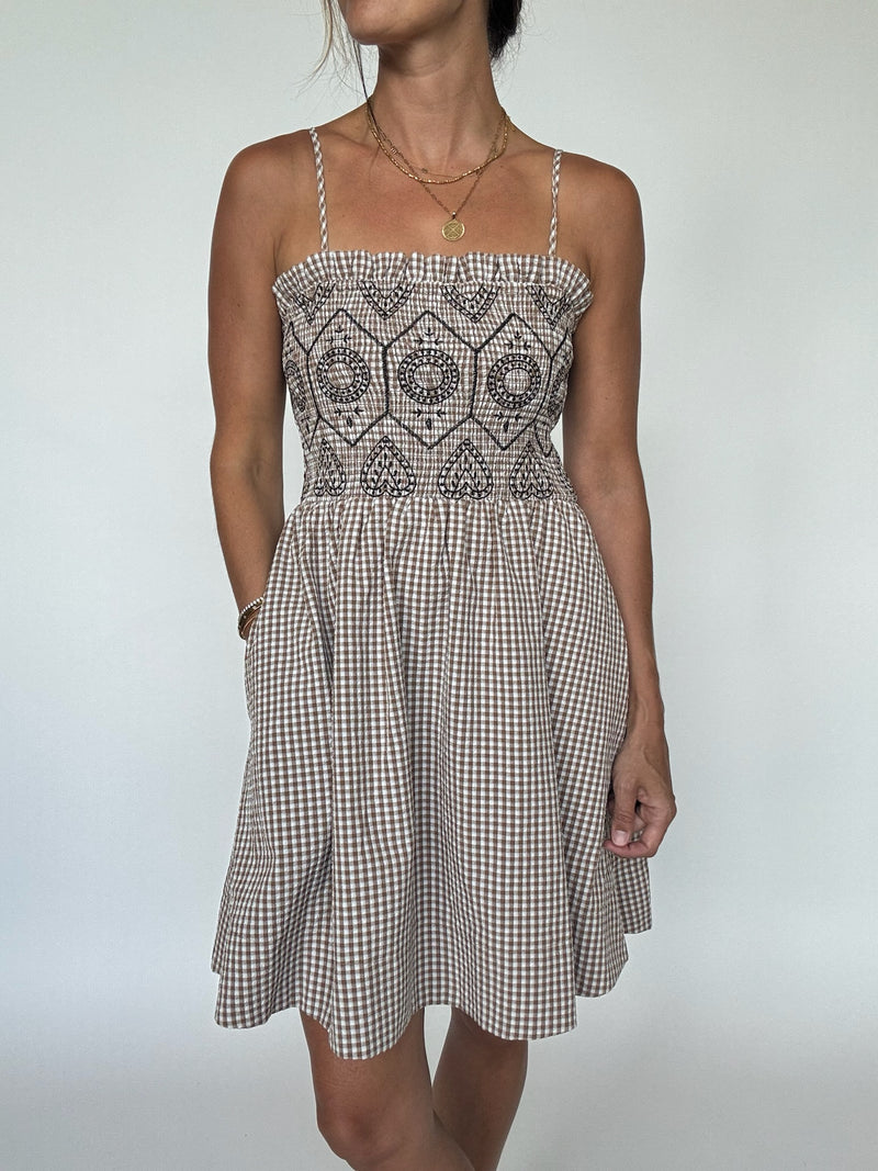 Hazel Embroidered Gingham Dress