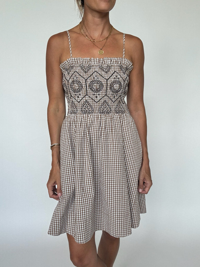 Hazel Embroidered Gingham Dress