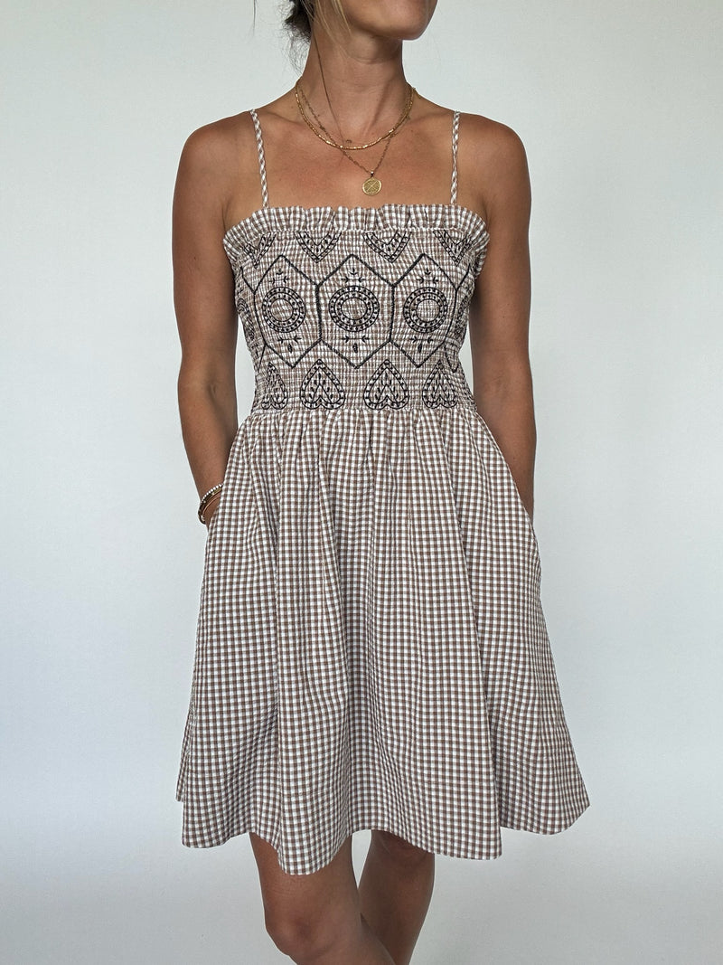 Hazel Embroidered Gingham Dress