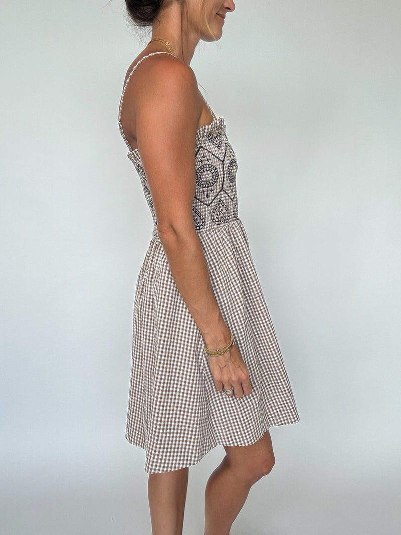 Hazel Embroidered Gingham Dress