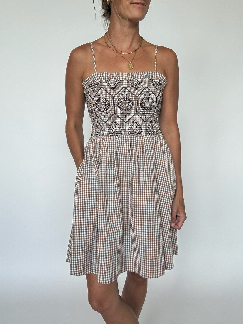 Hazel Embroidered Gingham Dress
