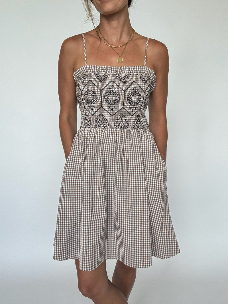 Hazel Embroidered Gingham Dress
