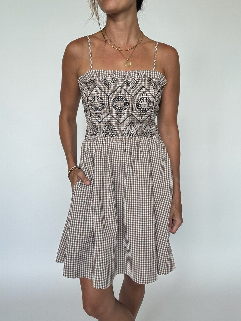 Hazel Embroidered Gingham Dress