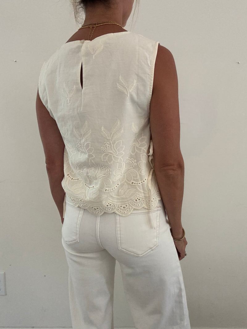 Embroidered Side Tie Top