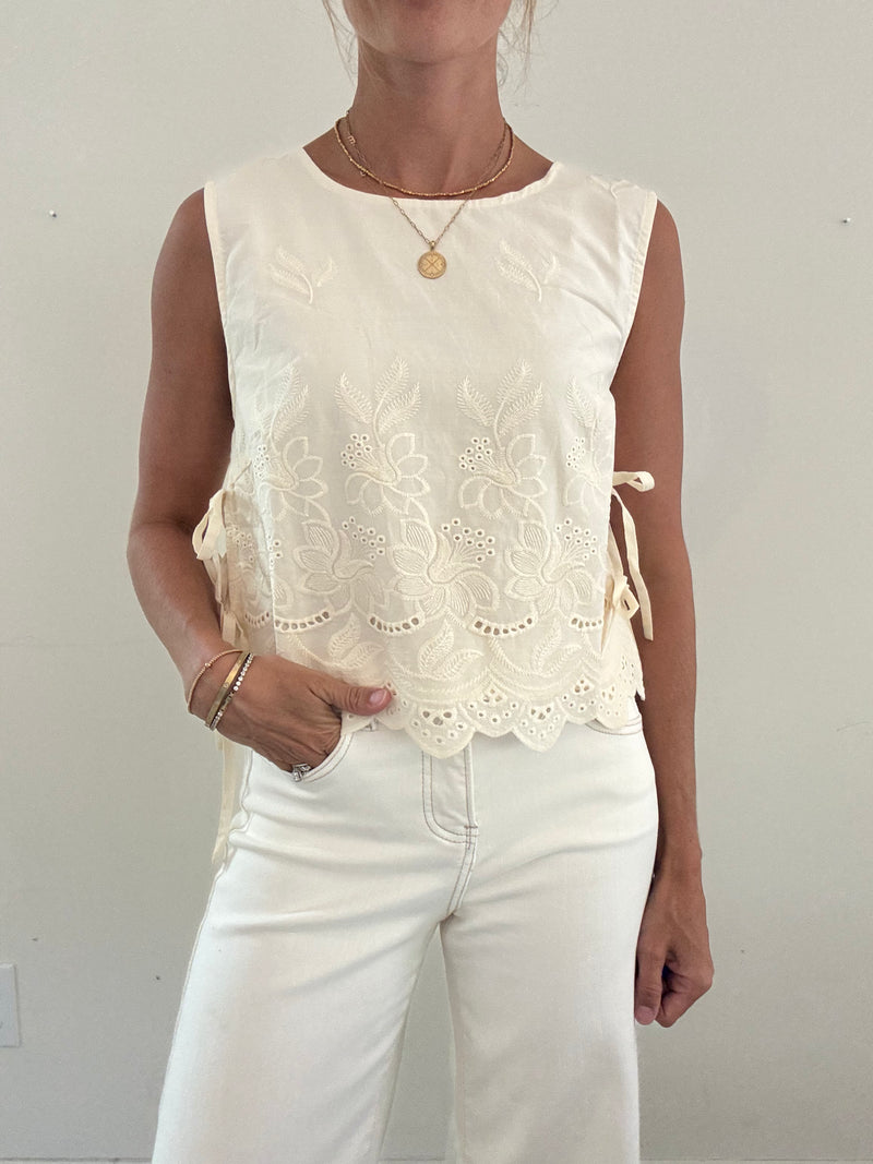 Embroidered Side Tie Top