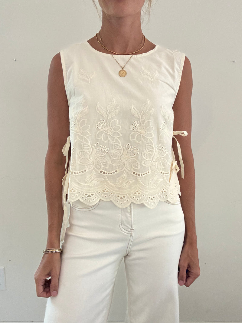 Embroidered Side Tie Top