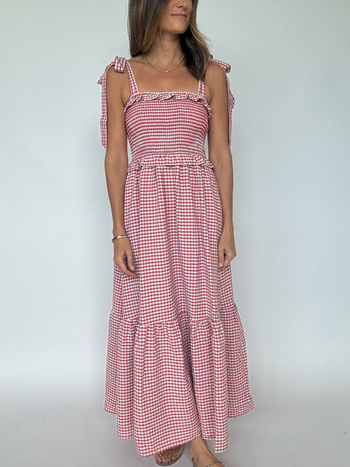 Reenie Smocked Gingham Midi Dress