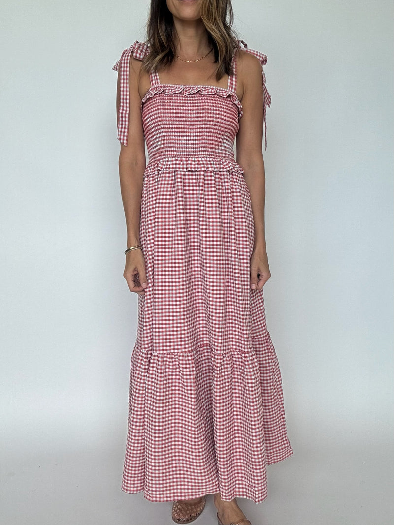 Reenie Smocked Gingham Midi Dress