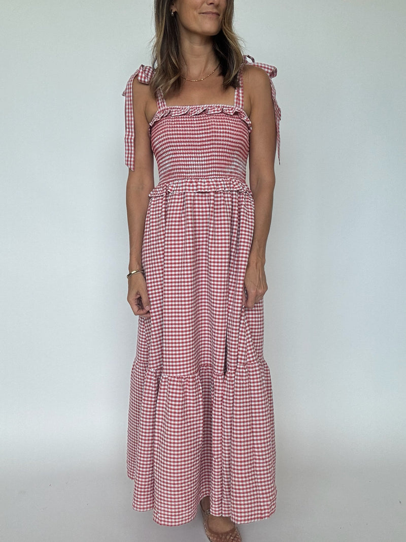 Reenie Smocked Gingham Midi Dress