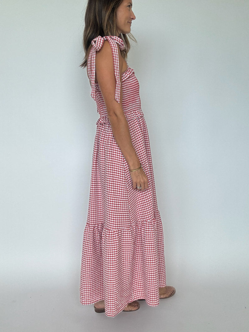 Reenie Smocked Gingham Midi Dress