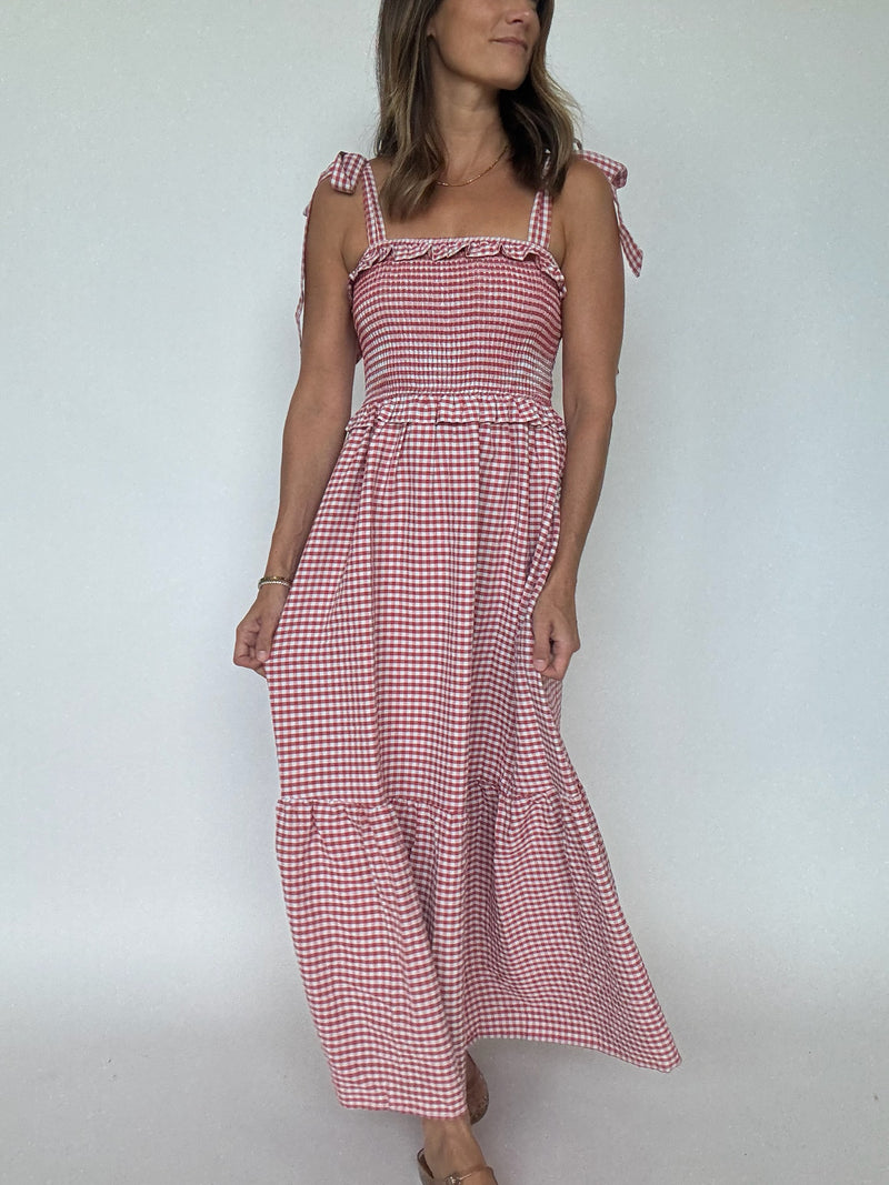 Reenie Smocked Gingham Midi Dress