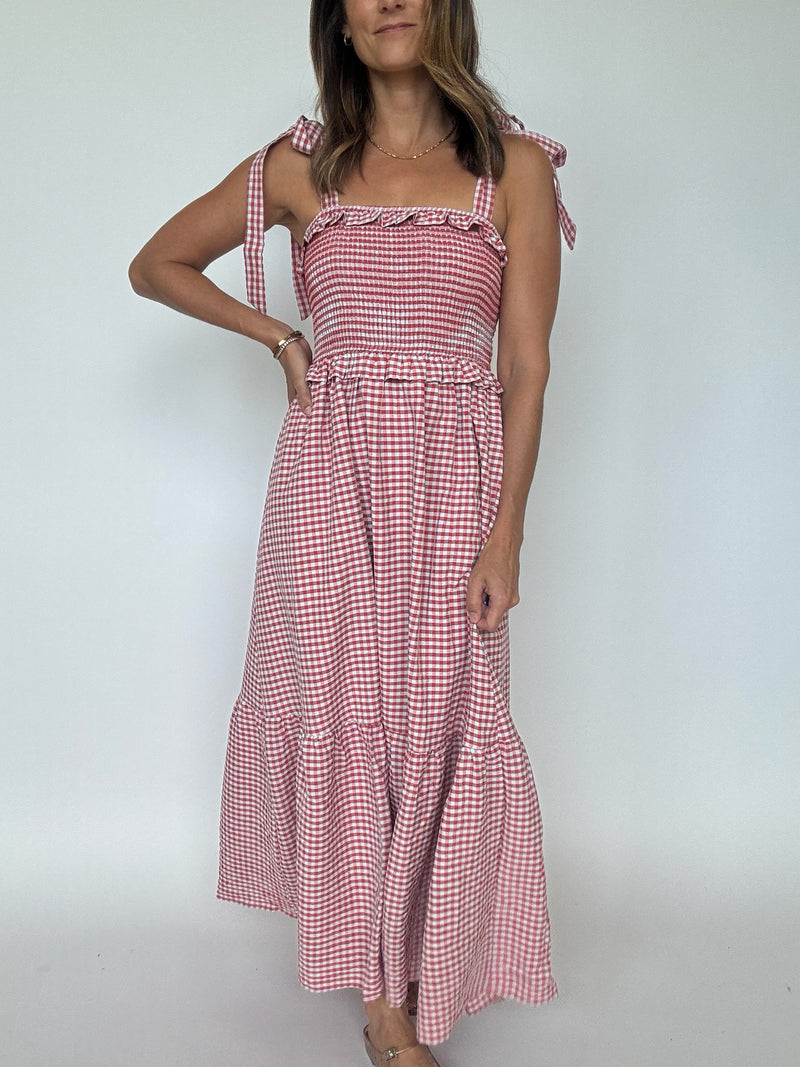 Reenie Smocked Gingham Midi Dress