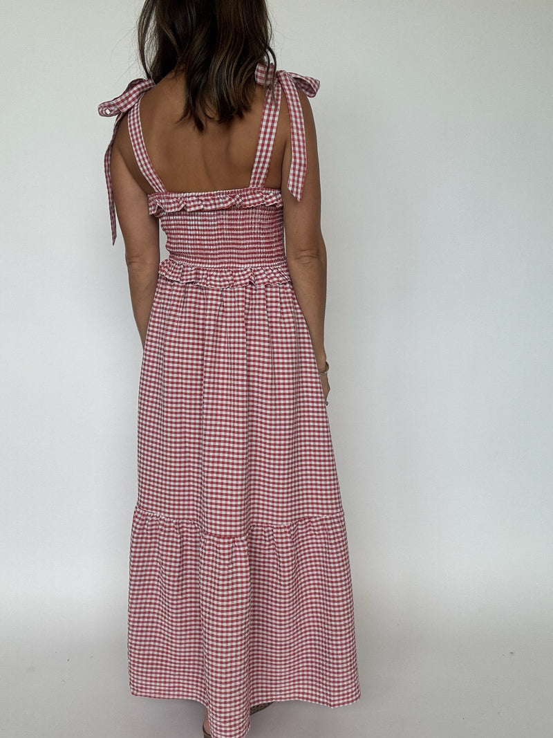 Reenie Smocked Gingham Midi Dress