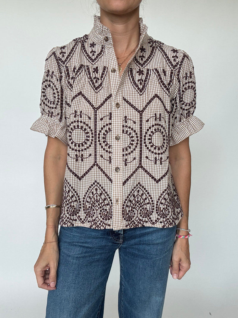 Emerson Embroidered Gingham Top
