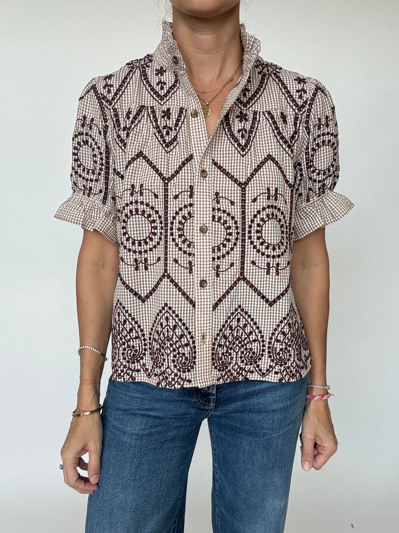 Emerson Embroidered Gingham Top